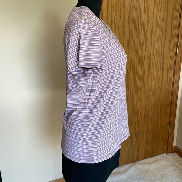APOSTROPHE stretch striped cap sleeve top Purple and White Medium - Picture 3 of 7